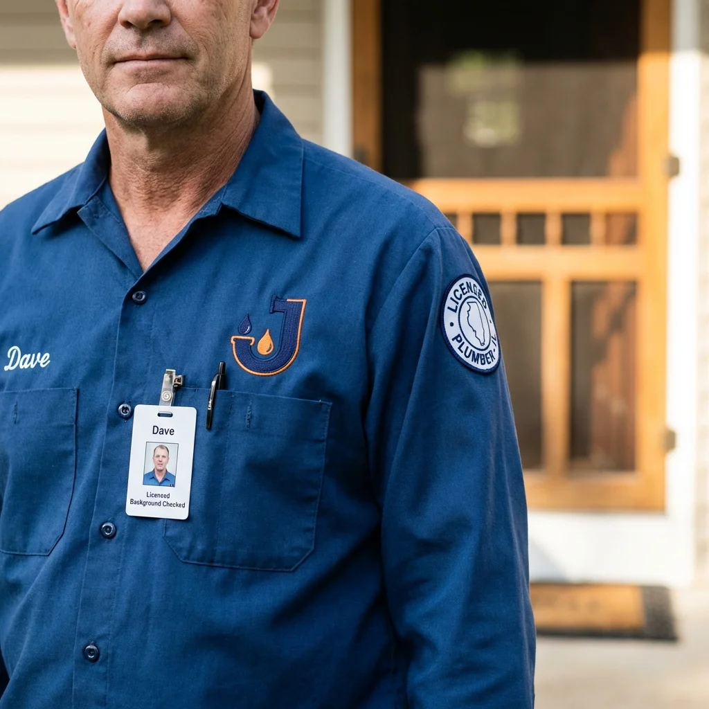Licensed plumber showing ID badge in Meridianville, AL