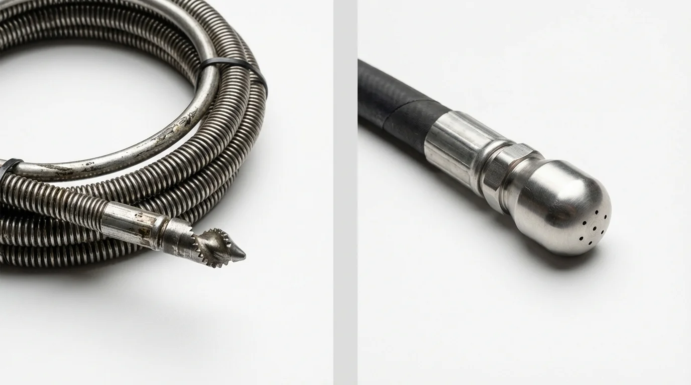 Drain snake cable and hydro jetting nozzle used for drain cleaning in Meridianville, AL