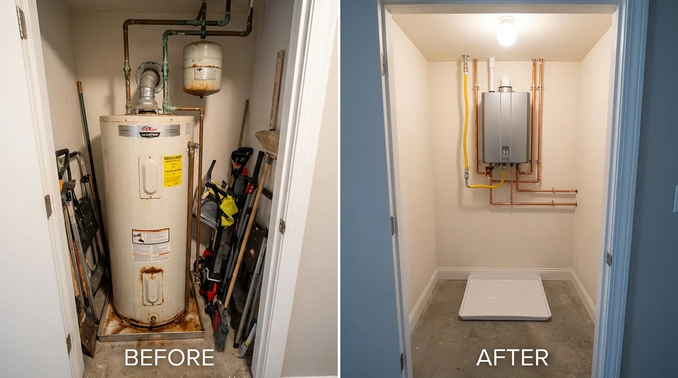 Tank water heater versus wall-mounted tankless unit comparison for Meridianville, AL homeowners