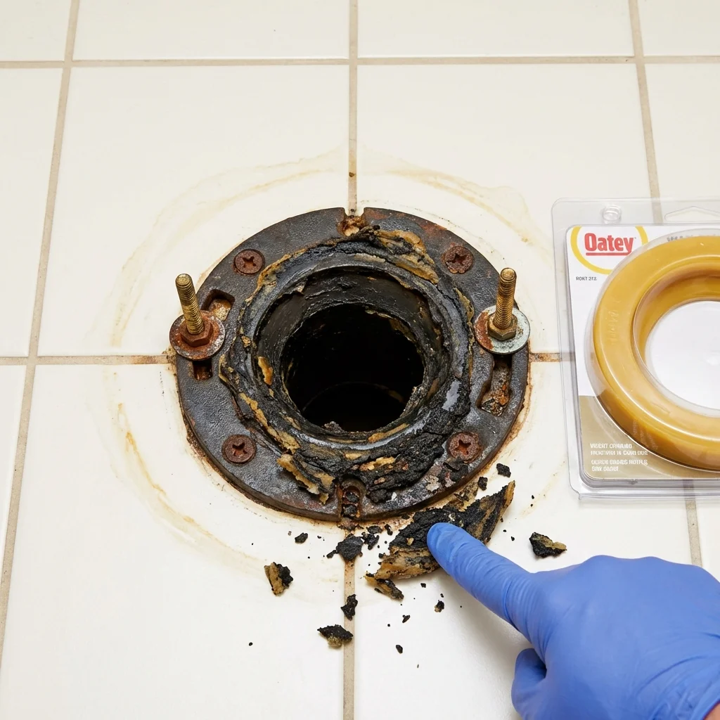 Failed wax ring showing water seepage at the base of a toilet in a Meridianville, AL home